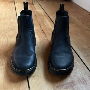 Dr. Martens Black Leather Chukka Chelsea Boots with Yellow Stitching